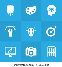 Set Of 9 Constructive Icons Set.Collection Of Screen, Case, Writing And Other Elements.