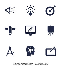 Set Of 9 Constructive Icons Set.Collection Of Wings, Idea, Compass And Other Elements.