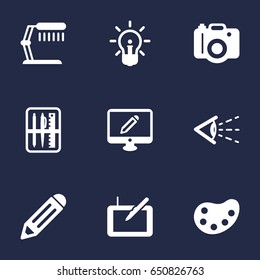 Set Of 9 Constructive Icons Set.Collection Of Artist, Illuminator, Photo And Other Elements.