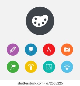Set Of 9 Constructive Icons Set.Collection Of Stand , Science , Compass Elements.
