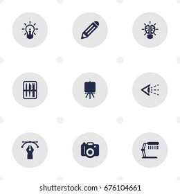 Set Of 9 Constructive Icons Set.Collection Of Stand , Pen  , Look Elements.