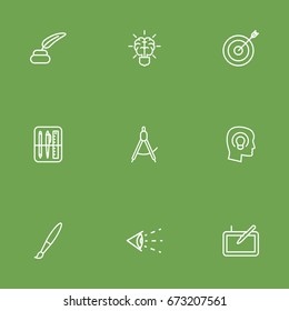 Set Of 9 Constructive Outline Icons Set.Collection Of Brain, Vision, Concept And Other Elements.