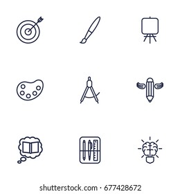 Set Of 9 Constructive Outline Icons Set.Collection Of Writing, Easel, Paintbrush And Other Elements.