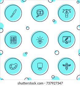 Set Of 9 Constructive Outline Icons Set.Collection Of Idea, Bezier Curve, Drawing Tools And Other Elements.