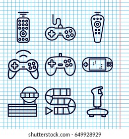 Set of 9 controller outline icons such as airport tower, joystick, remote control, portable game console