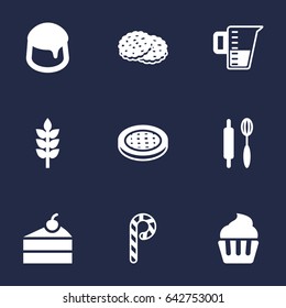 Set Of 9 Cook Icons Set.Collection Of Muffin, Grain, Measurement And Other Elements.