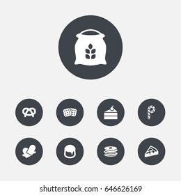 Set Of 9 Cook Icons Set.Collection Of Custard, Pepperoni, Snack And Other Elements.