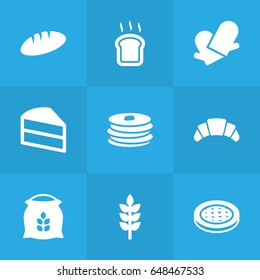 Set Of 9 Cook Icons Set.Collection Of Loaf, Slice Bread, Crepe And Other Elements.