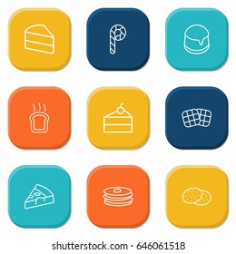 Set Of 9 Cook Outline Icons Set.Collection Of Pizza, Cookie, Pudding And Other Elements.