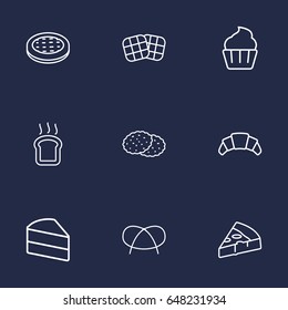 Set Of 9 Cook Outline Icons Set.Collection Of Cookie, Pretzel, Apple Pie And Other Elements.