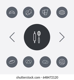 Set Of 9 Cook Outline Icons Set.Collection Of Apple Pie, Gloves, Croissant And Other Elements.