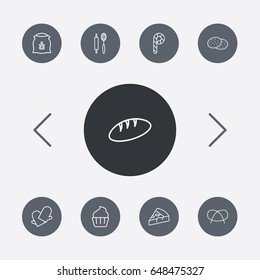 Set Of 9 Cook Outline Icons Set.Collection Of Pretzel, Flour, Rolling Pin And Other Elements.