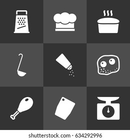Set Of 9 Cooking Icons Set.Collection Of Loaf, Weighing Machine, Scoop And Other Elements.