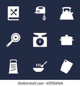 Set Of 9 Cooking Icons Set.Collection Of Saucepan, Blender, Cooking Instruction And Other Elements.