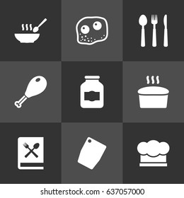 Set Of 9 Cooking Icons Set.Collection Of Silverware, Cooking Instruction, Chef Cap And Other Elements.