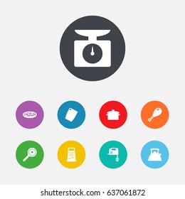 Set Of 9 Cooking Icons Set.Collection Of Poultry Foot, Teapot, Saucepan And Other Elements.