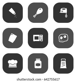 Set Of 9 Cooking Icons Set.Collection Of Cutting Surface, Electronic Oven, Poultry Foot And Other Elements.