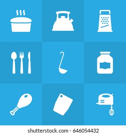 Set Of 9 Cooking Icons Set.Collection Of Teapot, Loaf, Jar And Other Elements.