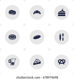 Set Of 9 Cooking Icons Set.Collection Of Measurement, Shortcake, Loaf And Other Elements.