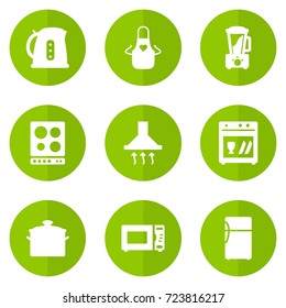 Set Of 9 Cooking Icons Set.Collection Of Squeezer, Extractor Hood, Refrigerator And Other Elements.