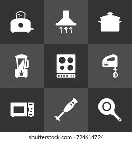 Set Of 9 Cooking Icons Set.Collection Of Oven, Skillet, Blender And Other Elements.