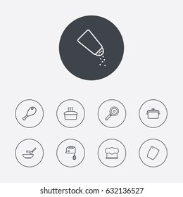 Set Of 9 Cooking Outline Icons Set.Collection Of Chopping Board, Soup, Bread And Other Elements.