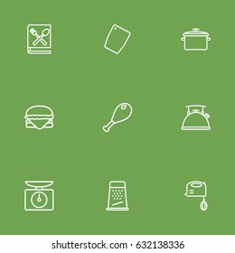 Set Of 9 Cooking Outline Icons Set.Collection Of Pan, Scales, Chopping Board And Other Elements.
