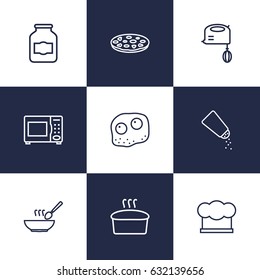 Set Of 9 Cooking Outline Icons Set.Collection Of Bread, Microwave, Mixer And Other Elements.