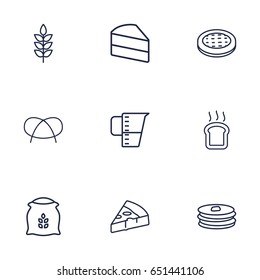 Set Of 9 Cooking Outline Icons Set.Collection Of Measuring Cup, Wheat, Cake And Other Elements.