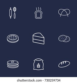 Set Of 9 Cooking Outline Icons Set.Collection Of Pancakes, Bread, Cake And Other Elements.
