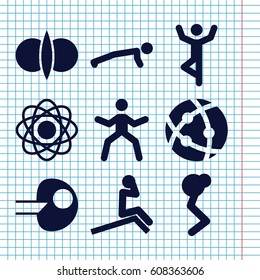 Set of 9 core filled icons such as atom, atom fusion, core
