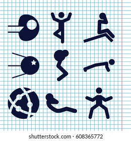 Set of 9 core filled icons such as abdoninal workout, atom, core