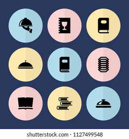 Set of 9 cover filled icons such as dish, book, photo album, menu, dish serving