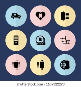Set of 9 cpu filled icons such as cpu