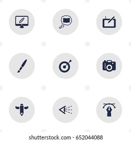Set Of 9 Creative Icons Set.Collection Of Science, Wings, Arrow And Other Elements.