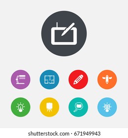 Set Of 9 Creative Icons Set.Collection Of Gadget, Science, Pen And Other Elements.