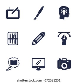 Set Of 9 Creative Icons Set.Collection Of Writing, Pen, Case And Other Elements.