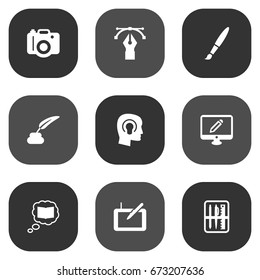 Set Of 9 Creative Icons Set.Collection Of Case, Pencil, Science And Other Elements.