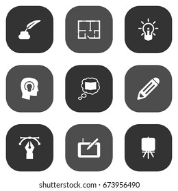Set Of 9 Creative Icons Set.Collection Of Science, Idea, Scheme And Other Elements.