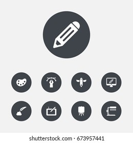 Set Of 9 Creative Icons Set.Collection Of Screen, Artist, Writing And Other Elements.