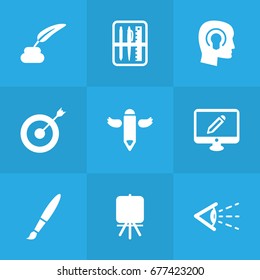 Set Of 9 Creative Icons Set.Collection Of Look, Brush, Idea And Other Elements.