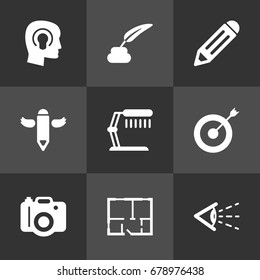Set Of 9 Creative Icons Set.Collection Of Illuminator, Look, Wings And Other Elements.