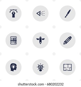 Set Of 9 Creative Icons Set.Collection Of Idea, Pen, Writing And Other Elements.