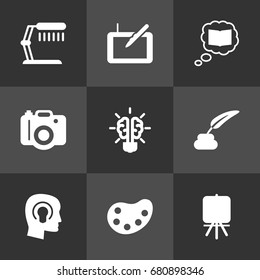 Set Of 9 Creative Icons Set.Collection Of Photo, Illuminator, Bulb And Other Elements.