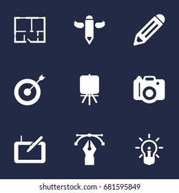 Set Of 9 Creative Icons Set.Collection Of Wings, Concept, Scheme And Other Elements.