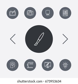 Set Of 9 Creative Outline Icons Set.Collection Of Concept, Dslr Camera, Table Lamp And Other Elements.