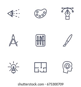 Set Of 9 Creative Outline Icons Set.Collection Of Concept, Dividers, Idea And Other Elements.