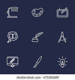 Set Of 9 Creative Outline Icons Set.Collection Of Knowledge, Idea, Dividers And Other Elements.
