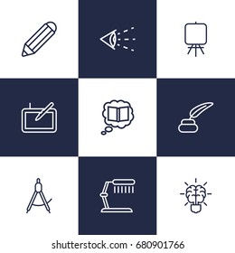 Set Of 9 Creative Outline Icons Set.Collection Of Dividers, Knowledge, Brain And Other Elements.