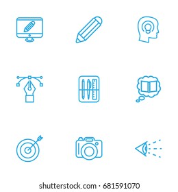 Set Of 9 Creative Outline Icons Set.Collection Of Knowledge, Target, Concept And Other Elements.